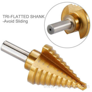 Round shank HSS tin-coated step drill bit